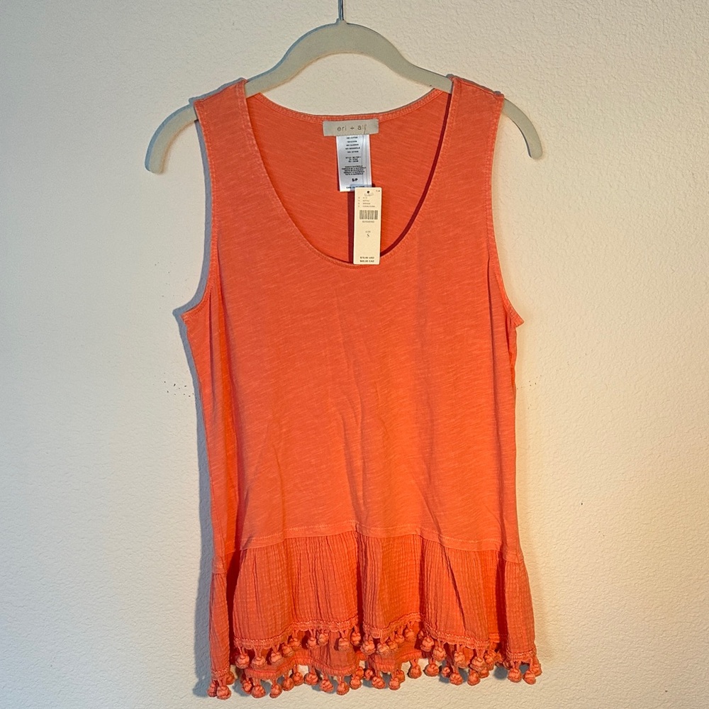 Anthropologie Coral Tank Top with Pom-Pom Detail